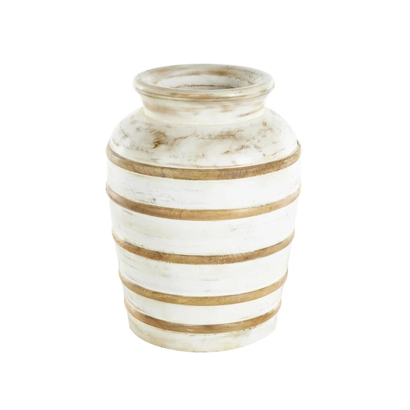 11" Brown Horizontal Ridge Mango Wood Distressed Vase