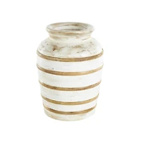 11" Brown Horizontal Ridge Mango Wood Distressed Vase