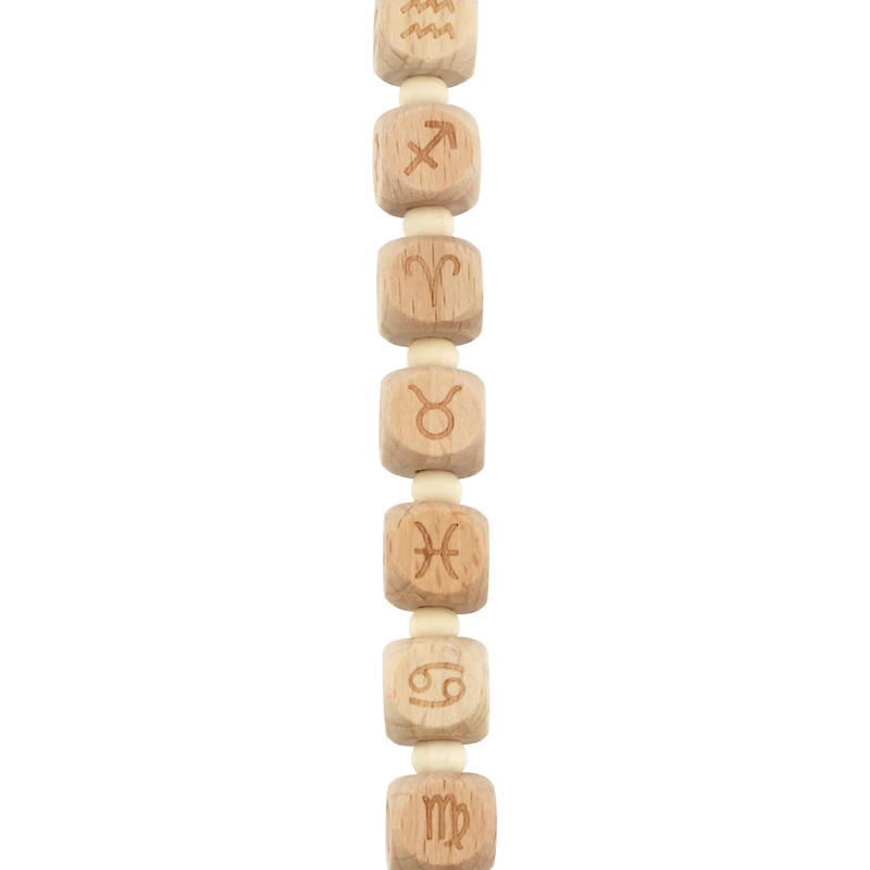 Natural Zodiac Wood Cube Beads, 11mm by Bead Landing™