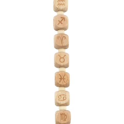 Natural Zodiac Wood Cube Beads, 11mm by Bead Landing™