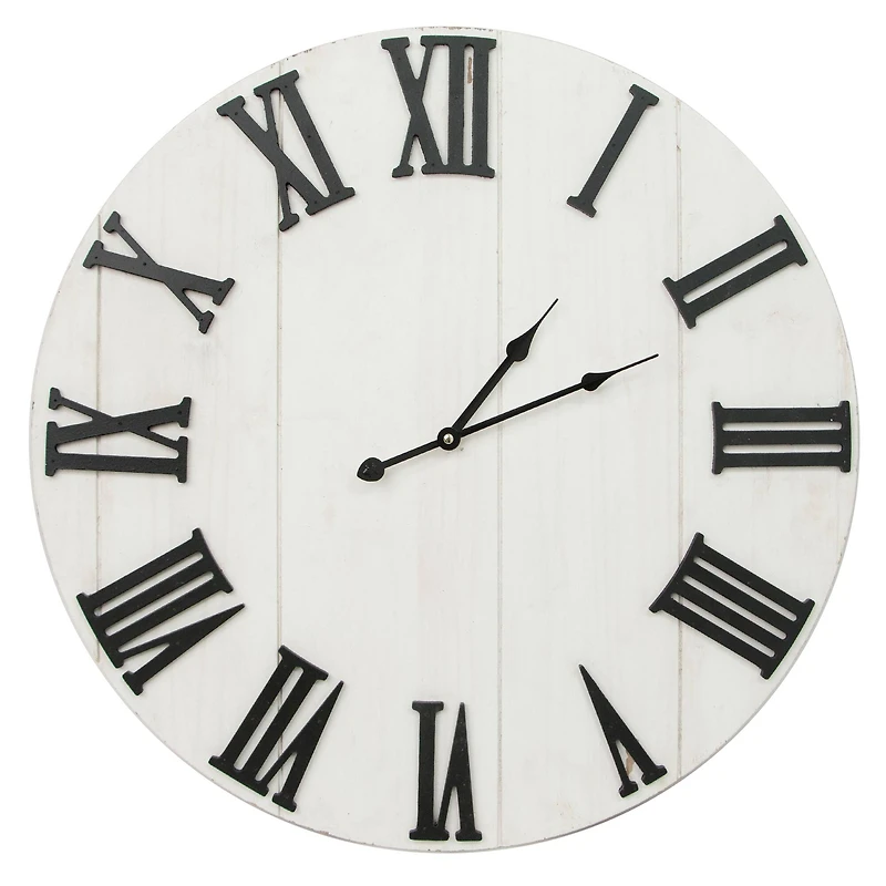Whitewashed Wood Rustic Oversized Wall Clock (25")