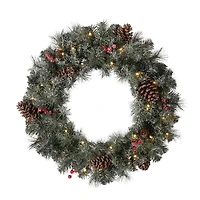 Glitzhome® 24" LED Glittered Pinecone Christmas Wreath