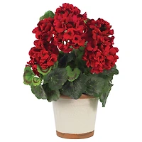 17" Red Geranium In White Decorative Pot