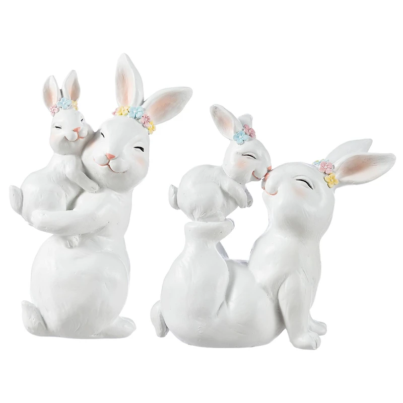 Glitzhome® Set of 2 Easter Resin Bunny Mom and Baby Table Decor