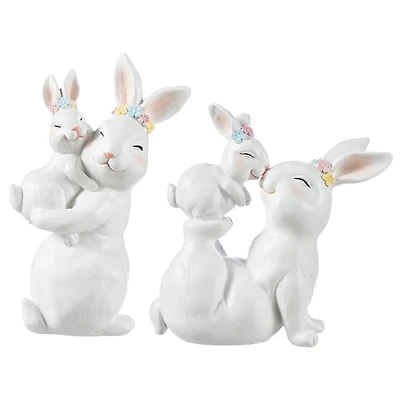 Glitzhome® Set of 2 Easter Resin Bunny Mom and Baby Table Decor