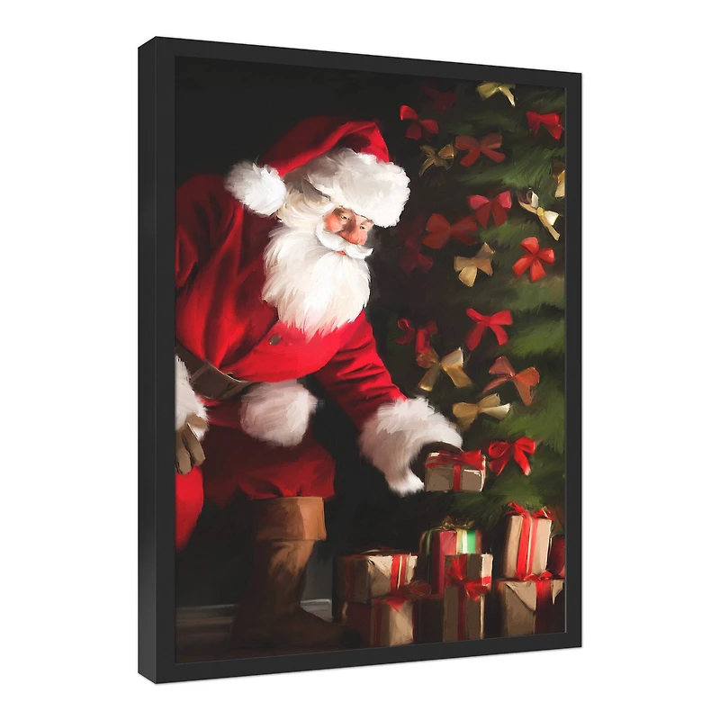 Santa Delivering Christmas Gifts Black Framed Wall Art