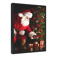 Santa Delivering Christmas Gifts Black Framed Wall Art