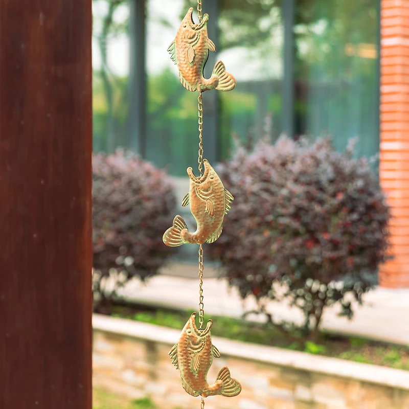 Glitzhome® 8.5ft. Faux Copper Patina Finish Fish Shaped Rain Chain
