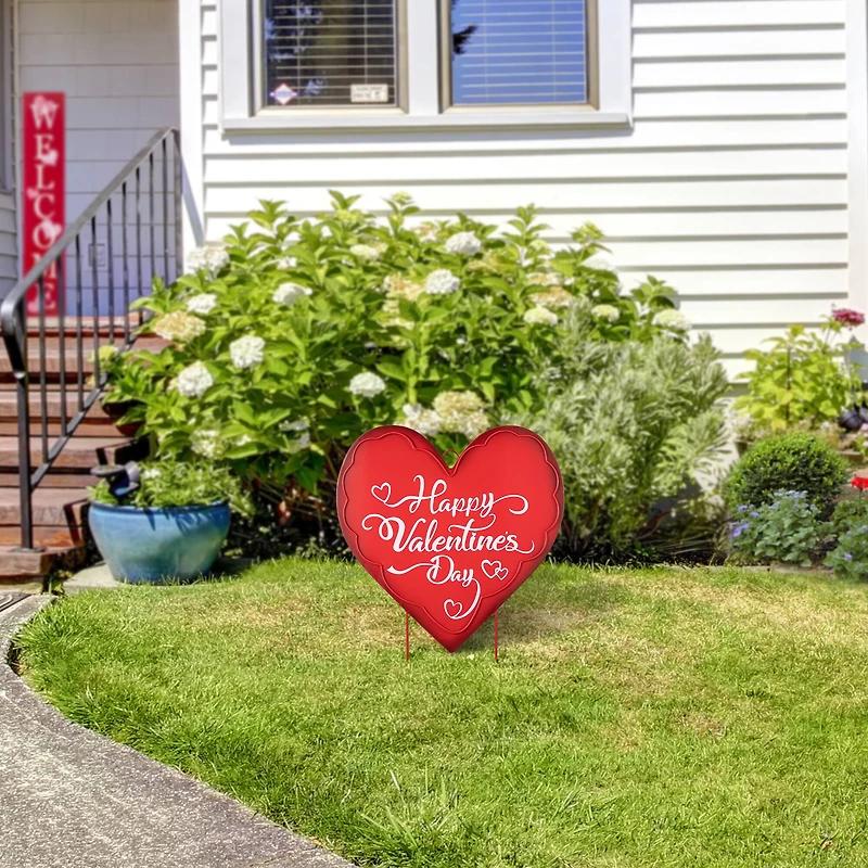 Glitzhome® 24" Metal Happy Valentine's Day Heart Yard Stake