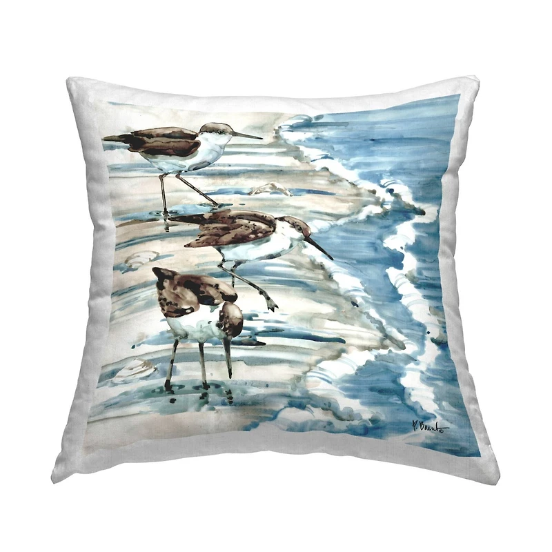 Stupell Industries Three Sandpipers Ocean Shoreline Coast Throw Pillow, 18" x 18"