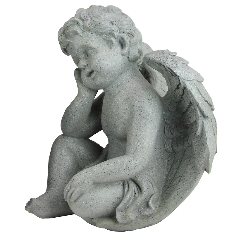12.5" Distressed Gainsboro Gray Sitting Cherub Angels Outdoor Garden Statues