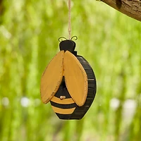 Glitzhome® 11.75" Distressed Wood Bee-Shaped Birdhouse