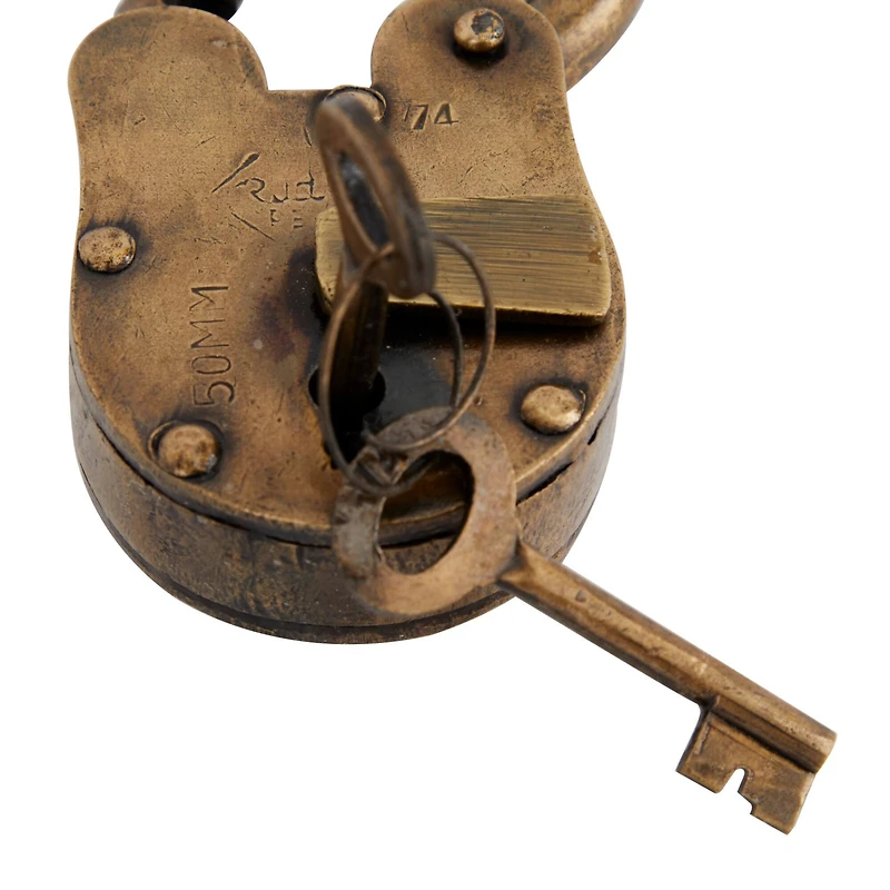 Brass Iron Eclectic Lock And Key, 3" x 4"