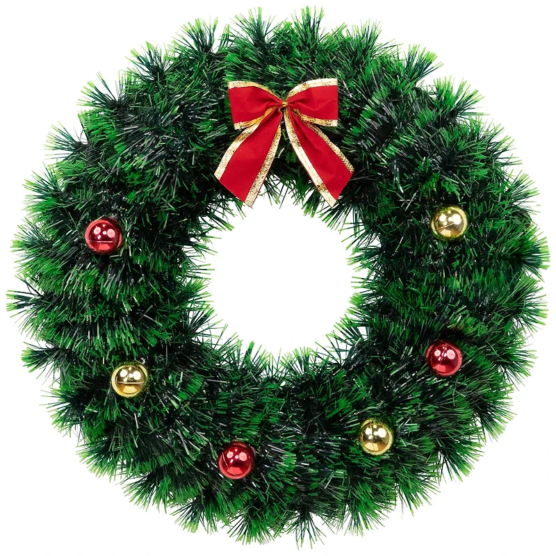 17" Green Tinsel Artificial Christmas Wreath with Bow