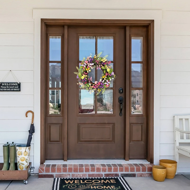 24" Butterfly & Wildflower Floral Twig Spring Wreath