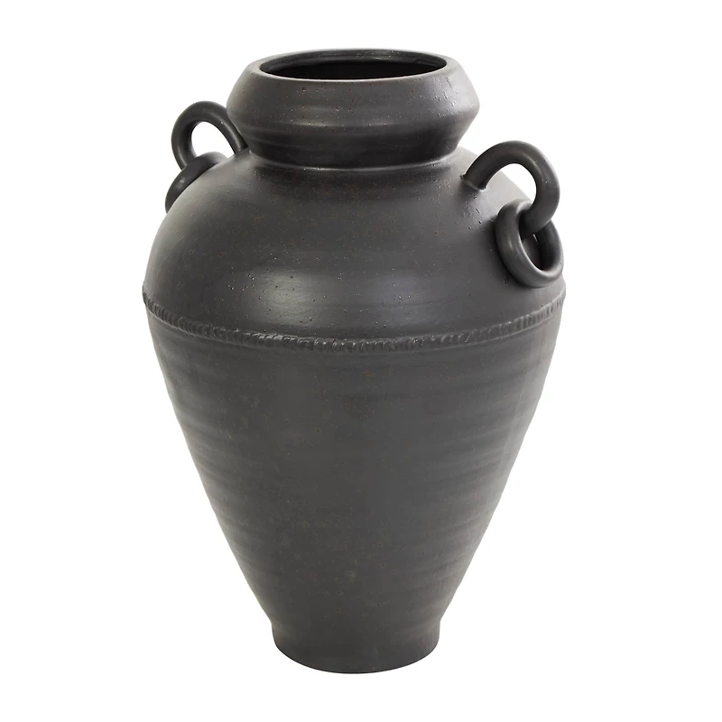 15" Black Ceramic Amphora Vase with Speckled Texture & Ring Handles