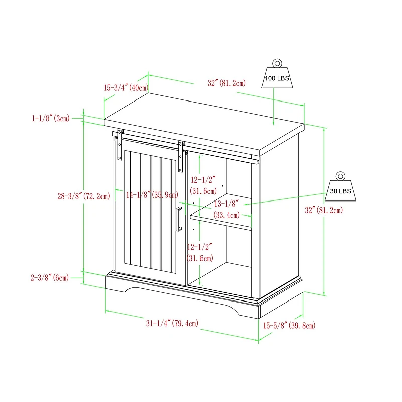 Walker Edison 32" Brushed White Sliding Grooved Door Accent Console
