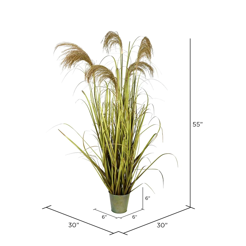 55" Artificial Green Grass & Natural Reeds in Iron Pot