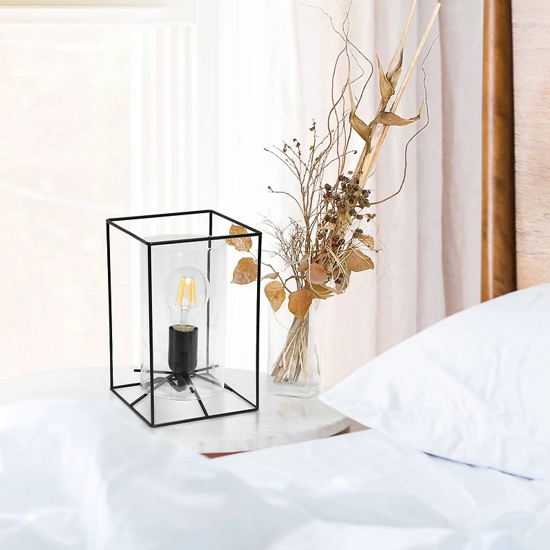 Lalia Home Black Framed Table Lamp with Cylinder Glass Shade