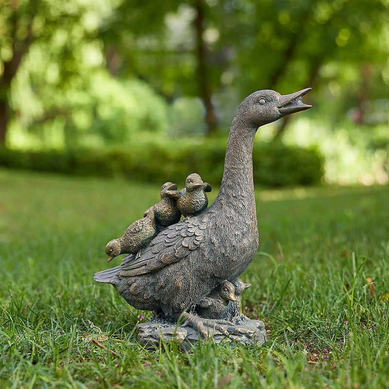 Glitzhome® 15" Faux Bronze Duck Garden Statue