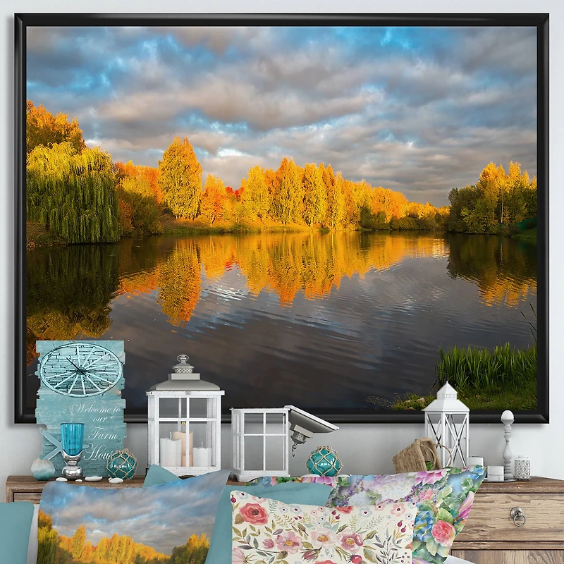 Designart - Autumn Sunset Reflection On Lake In The Park