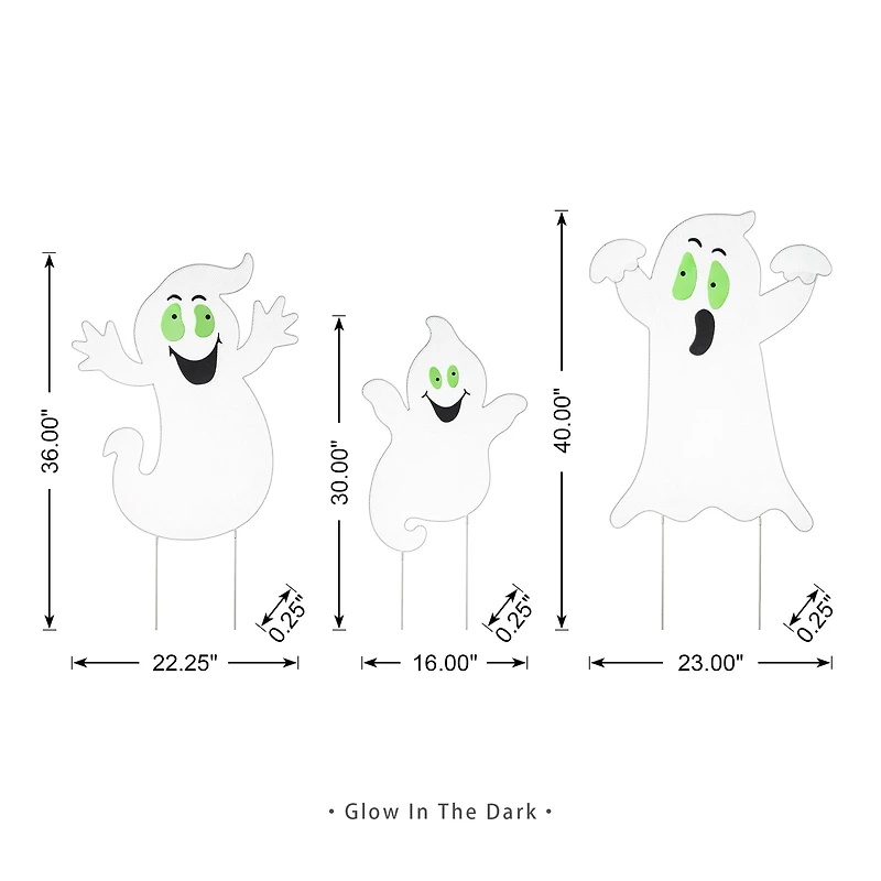 Glitzhome® 3.3ft. Halloween Metal Mesh Glow in Dark Ghost Family Yard Stake Set