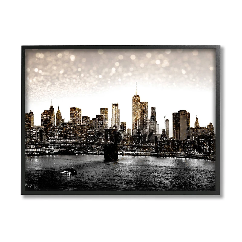 Stupell Industries New York Evening City Skyline Brooklyn Bridge Manhattan Framed Wall Art