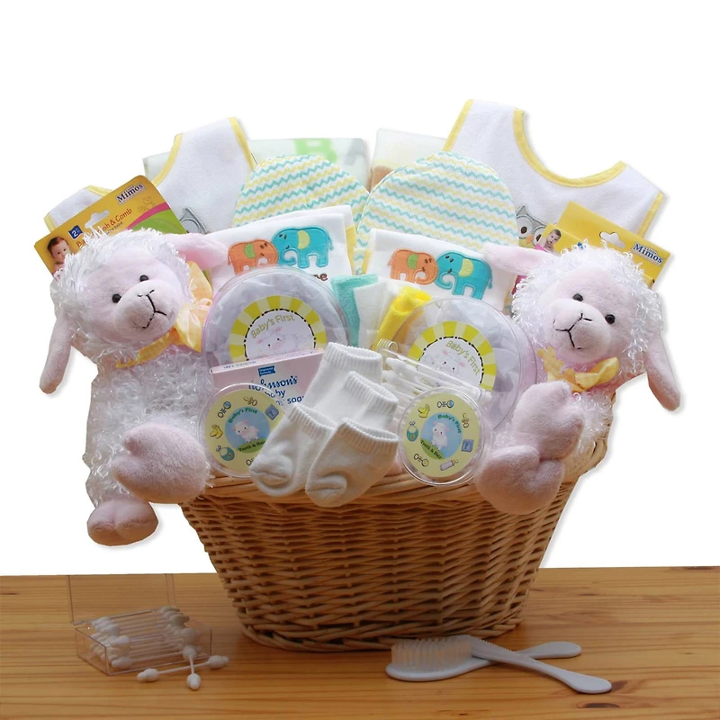 Double Delight Twins New Baby Yellow Gift Basket