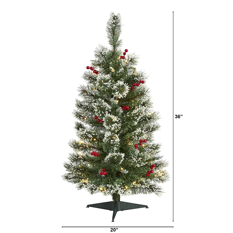 3ft. Pre-Lit Frosted Swiss Pine & Berries Artificial Christmas Tree with Clear LED Lights