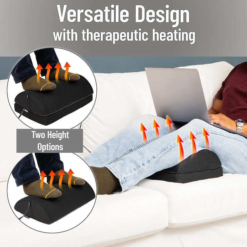 Mind Reader Heated Memory Foam Footrest, Under Desk Ergonomic Support with 4 Heat Settings, Timer & Auto Shut-Off, Adjustable Height, Black
