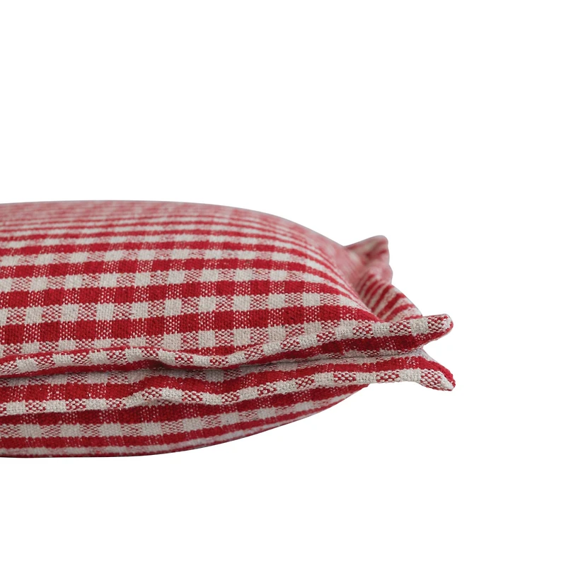 Hello Honey® 18" Red & White Gingham with Flanged Edge Woven Recycled Cotton Pillow