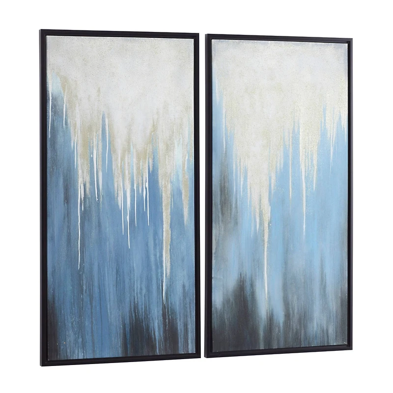 Set of 2 Blue Polystone Contemporary Framed Wall Art, 24" x 48"