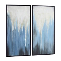 Set of 2 Blue Polystone Contemporary Framed Wall Art, 24" x 48"