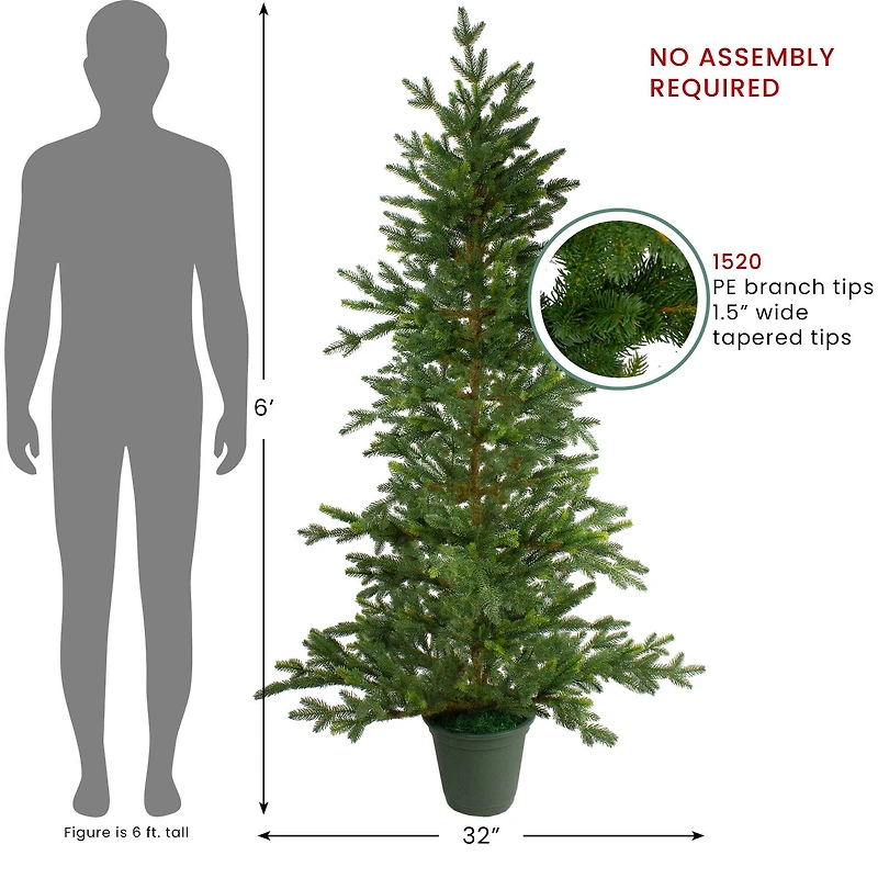 6ft. Unlit Real Touch™️ Noble Pine Artificial Potted Christmas Tree in Green Pot