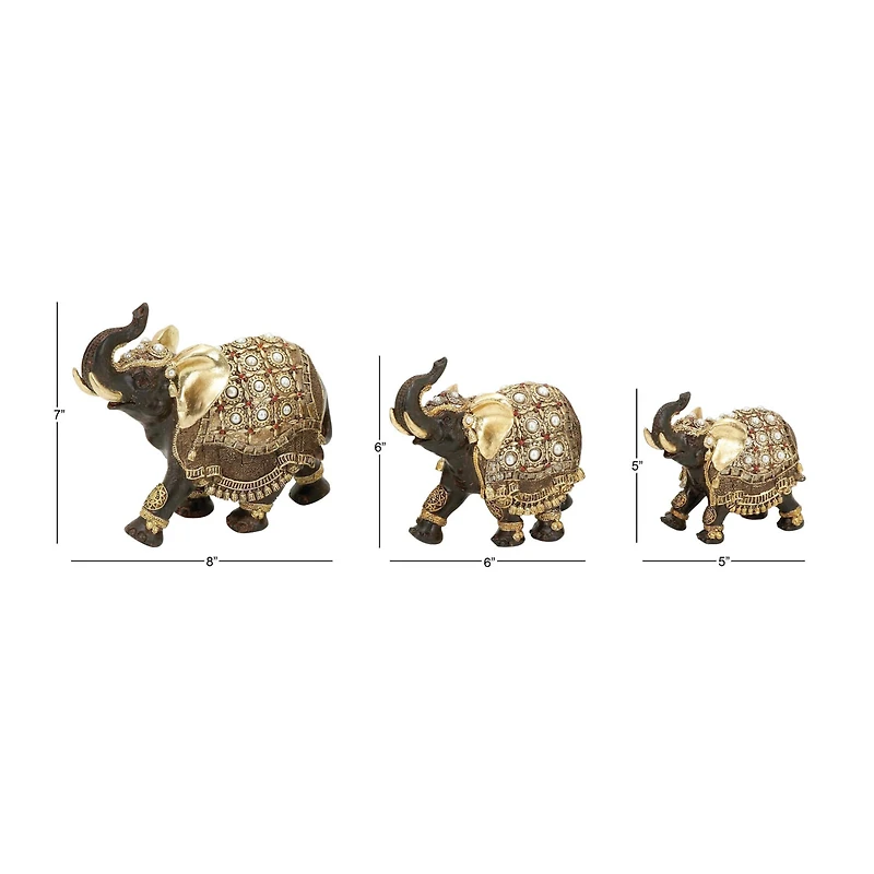 Gold Eclectic Elephant Sculpture Set