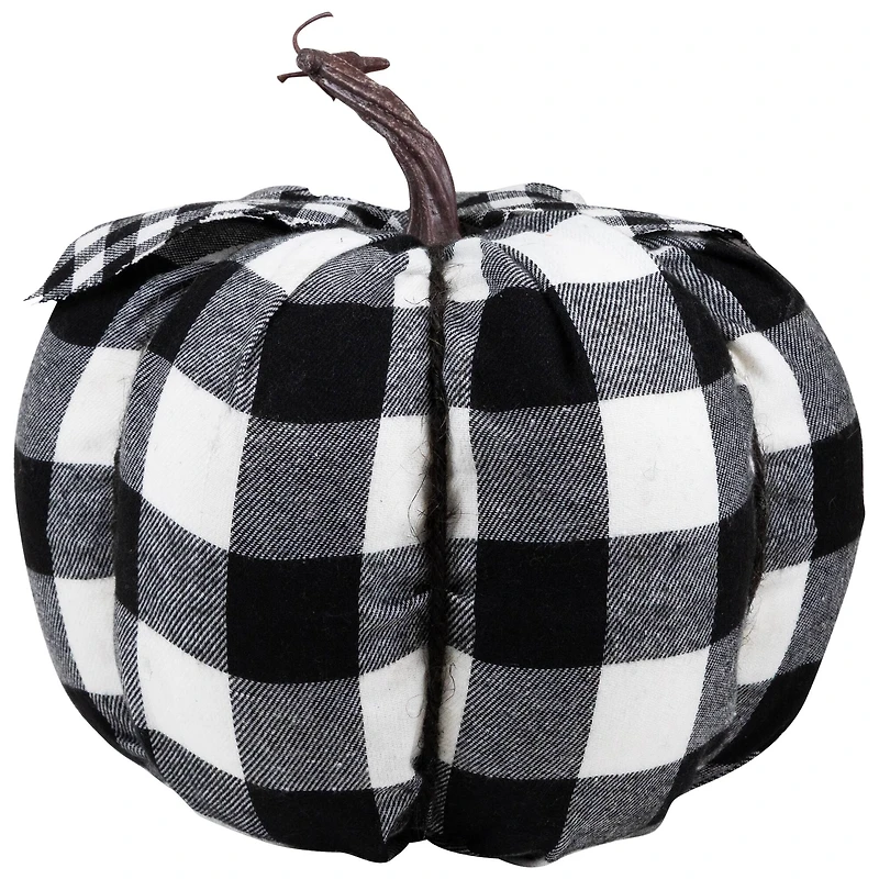 6.25" Black & White Buffalo Check Pumpkin Tabletop Décor