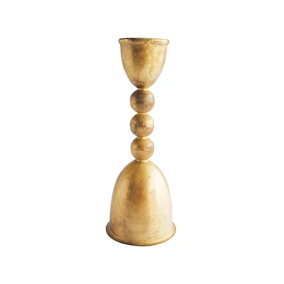 Hello Honey® 9" Brass Finish Round Distressed Metal Taper Candleholder