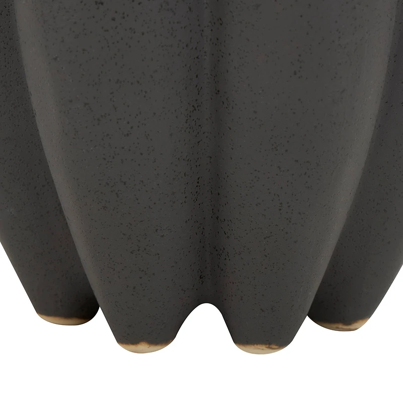 15" Black Ceramic Speckle Textured Tulip Shape Vase