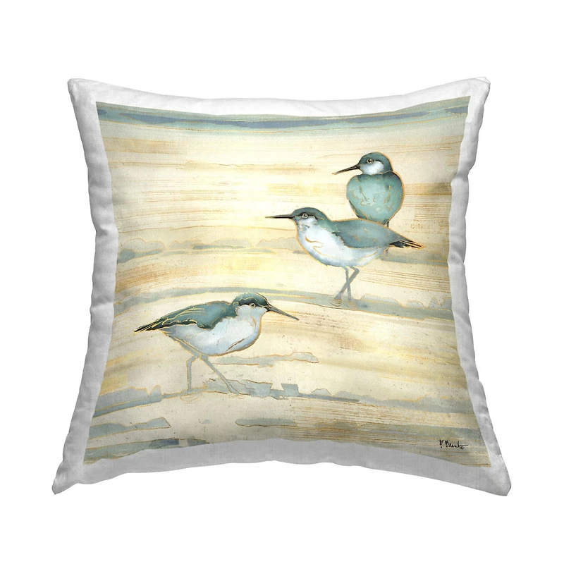 Stupell Industries Three Sandpipers Walking Beach Coast Throw Pillow, 18" x 18"