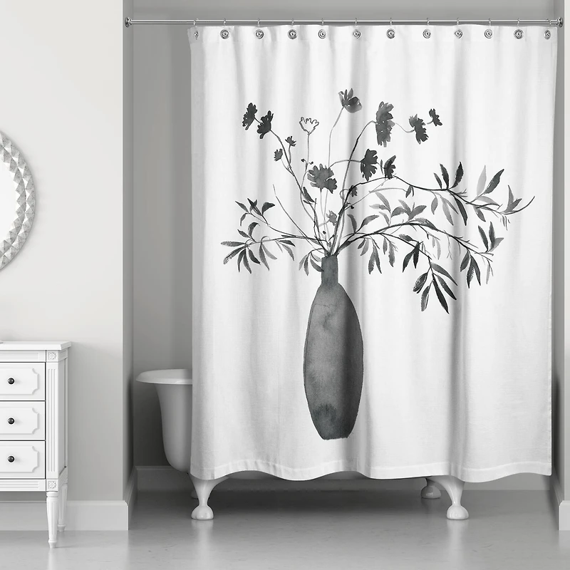 Monochromatic Floral IV 71" x 74" Shower Curtain