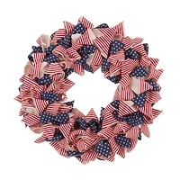 Glitzhome® 18.9" Fabric Stripes & Stars Wreath