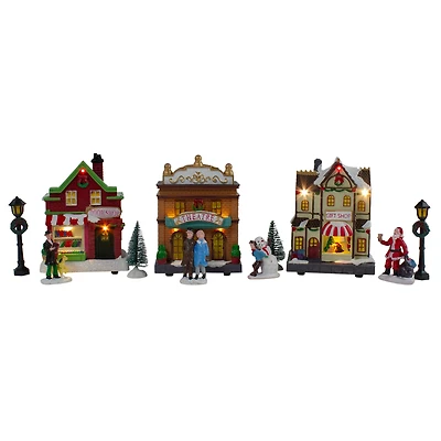 LED Lighted Theater and Shops Christmas Village Display Set - 11-Piece