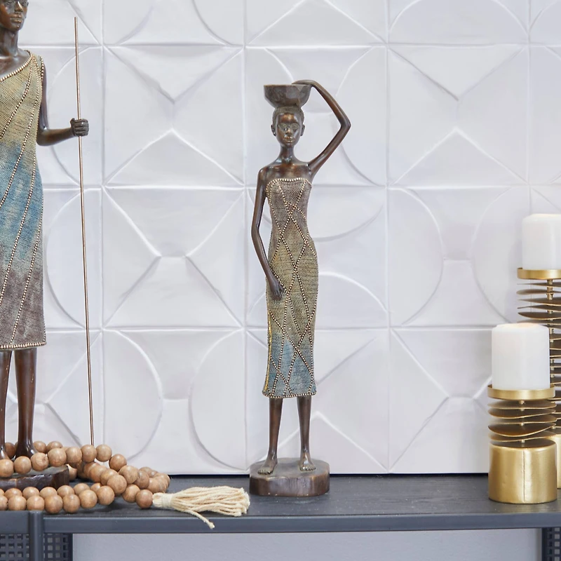 22" Bronze Standing Woman Sculpture