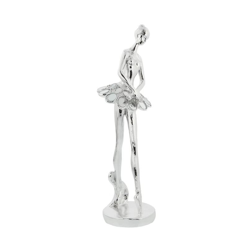 Set of 3 Silver Polystone Modern Dancer Sculpture, 14", 14", 12"