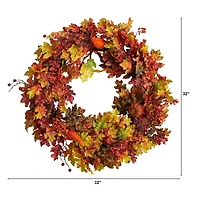 32" Oak Leaf, Berries & Pumpkin Artificial Autumn Wreath