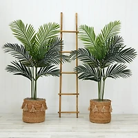 4ft. Artificial Paradise Palm Tree with Handmade Jute & Cotton Basket with Tassels
