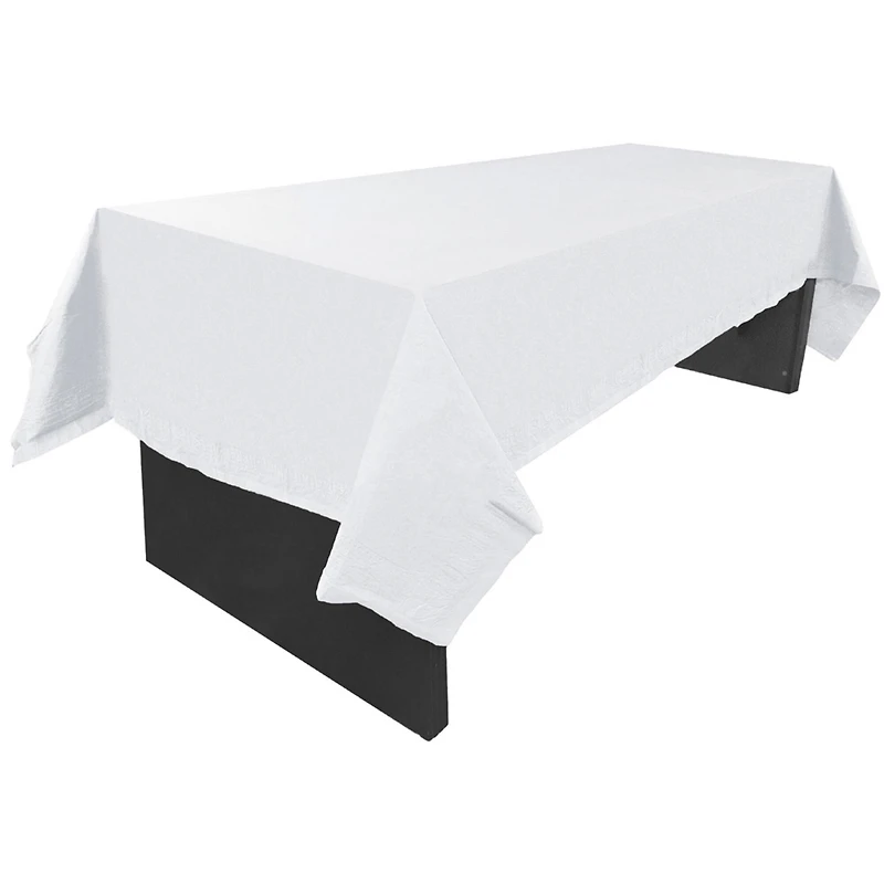 JAM Paper White Rectangular Plastic Lined Table Cover, 54" x 108" 