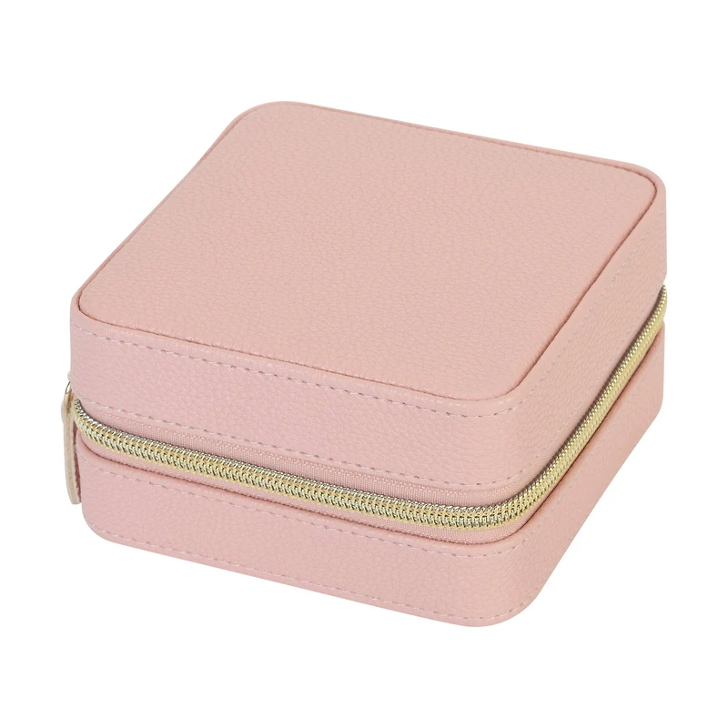 Ruby + Cash Blush Mini Faux Leather Zippered Travel Jewelry Organizer Box
