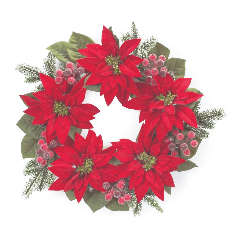 24.5" Poinsettia Flower Pine Wreath
