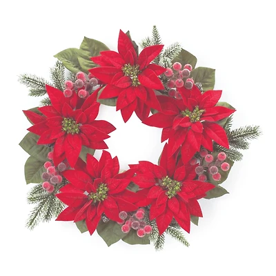 24.5" Poinsettia Flower Pine Wreath